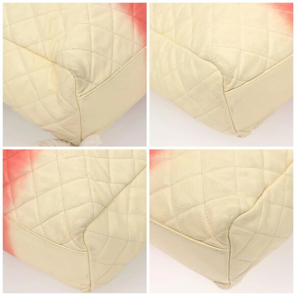 CHANEL Chain Matelasse Hand Bag Grained Calf Skin 2way White Silver CC Auth ... - Picture 15 of 16